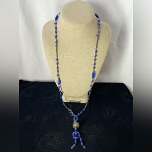Chic Blue and Gold Beaded Necklace